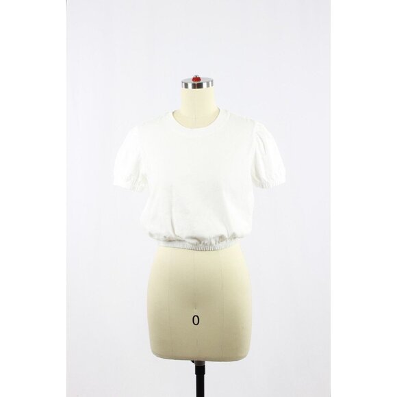 Aritzia WILFRED Piaf White Cotton Cropped Elastic Waist T-Shirt, Size XS - Picture 1 of 15